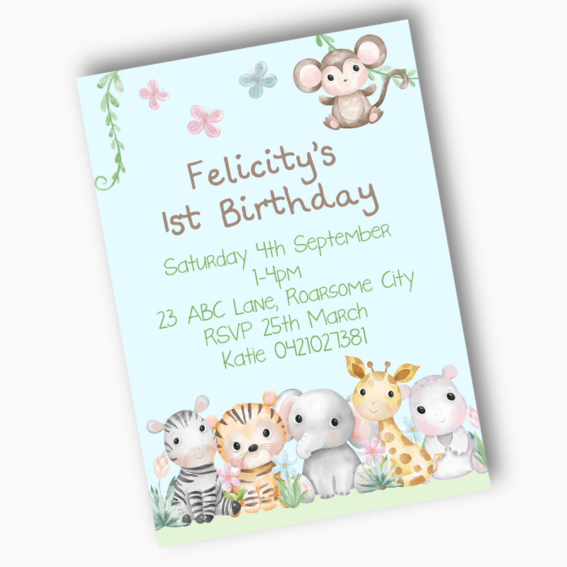 Personalised Baby Jungle Animals Party Invites