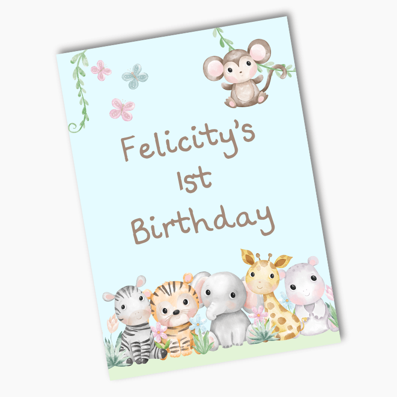 Personalised Baby Jungle Animals Party Posters