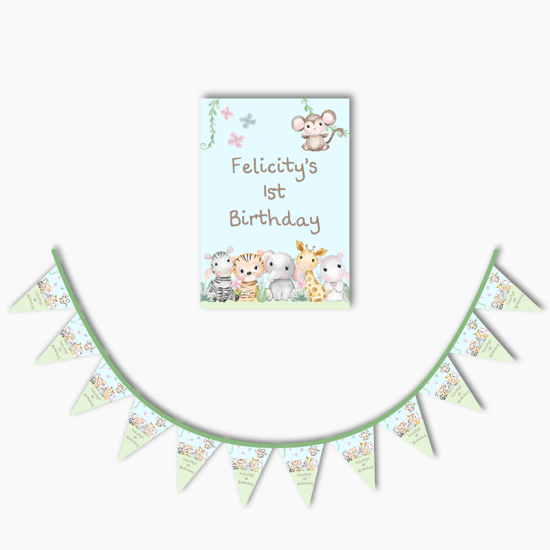 Personalised Baby Jungle Animals Poster &amp; Bunting Combo