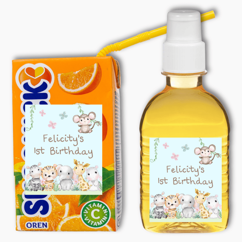 Baby Jungle Animals Party Rectangle Drink Labels
