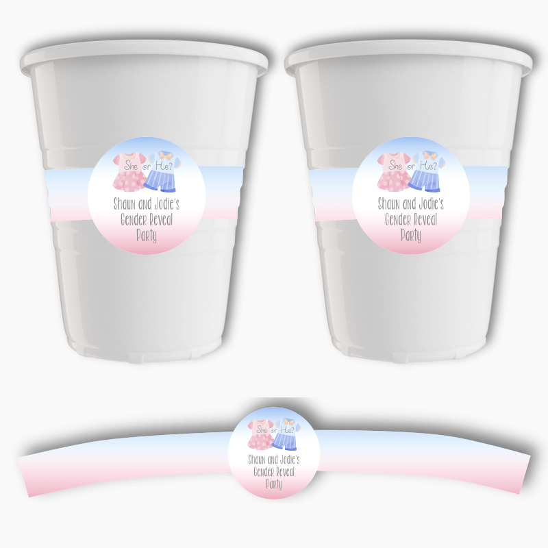 Personalised Baby Outfits Gender Reveal Party Cup Stickers