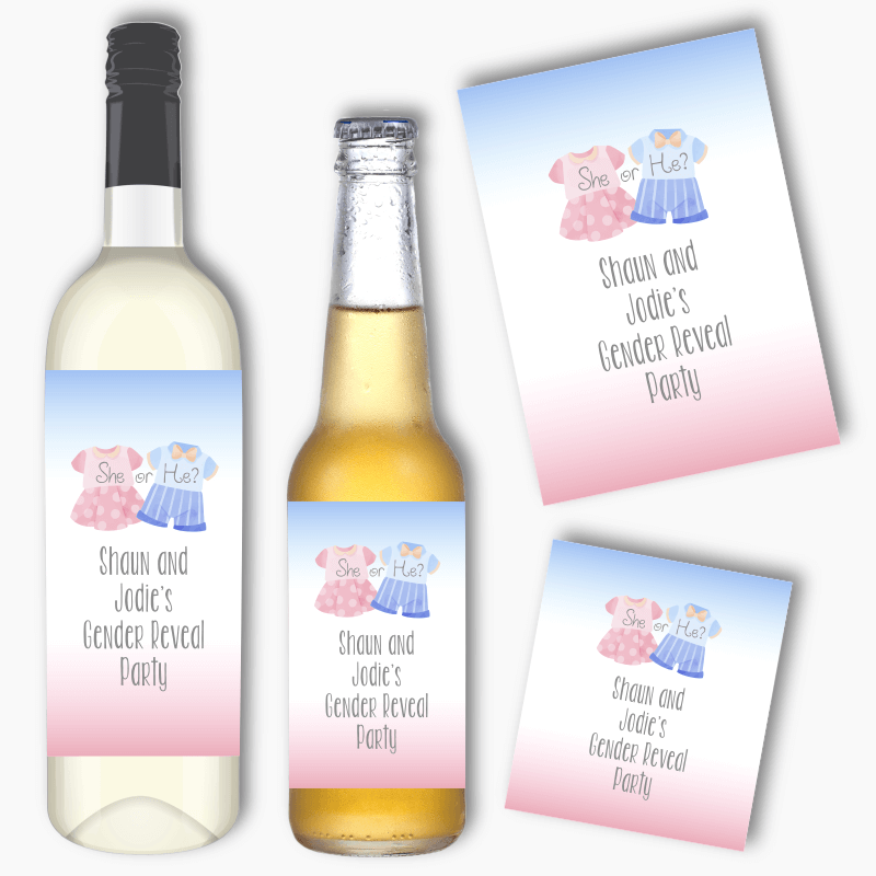 Personalised Baby Outfits Gender Reveal Wine & Beer Labels