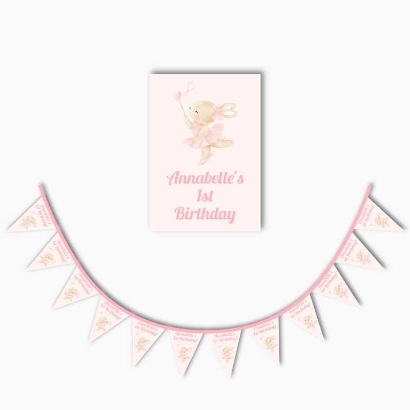 Personalised Ballet Bunny Party Poster &amp; Bunting Combo