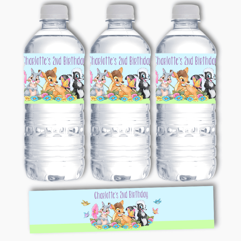 Personalised Bambi Birthday Party Water Labels