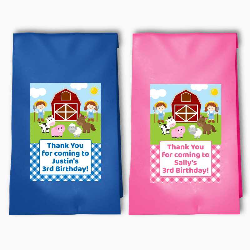 Personalised Barnyard Animals Party Bags &amp; Labels