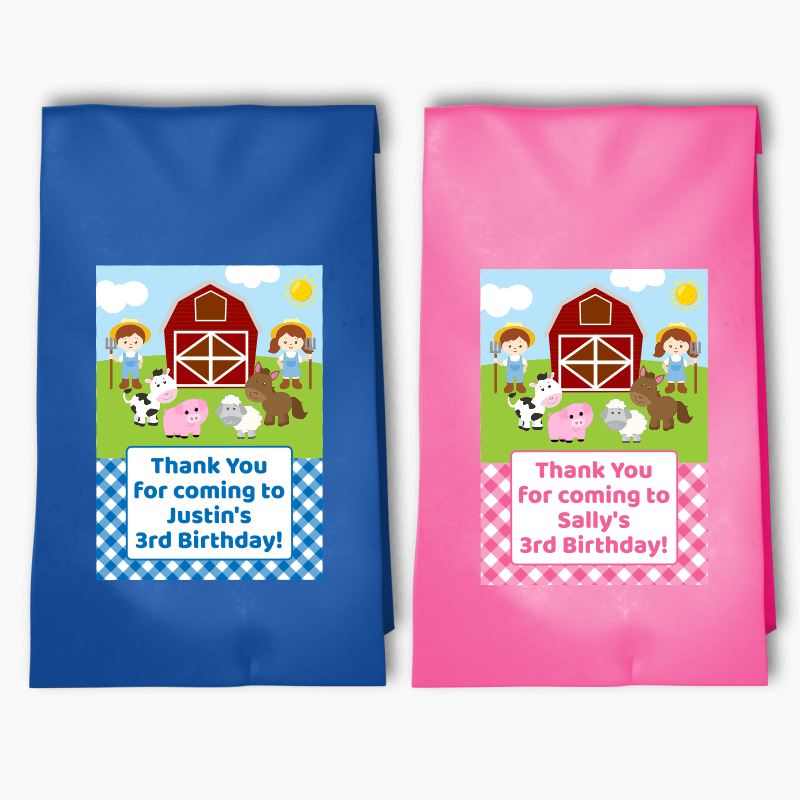 Personalised Farm Animals Party Bags & Labels