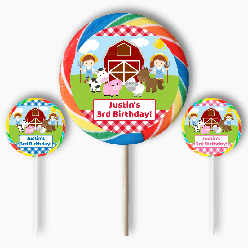 Personalised Barnyard Farm Animals Birthday Party Round Stickers