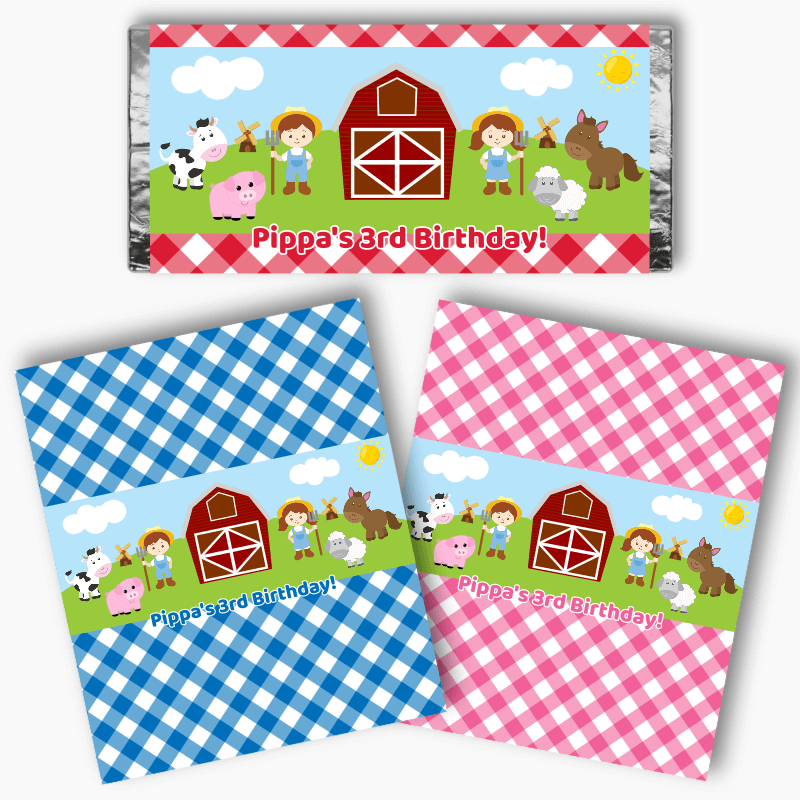 Personalised Barnyard Farm Animals Party Mini Chocolate Labels