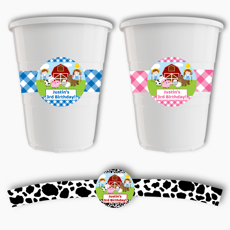 Personalised Barnyard Farm Animals Party Cup Stickers