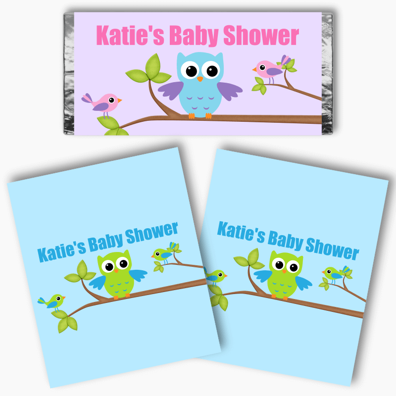 Personalised Birds & Owl Party Mini Chocolate Labels