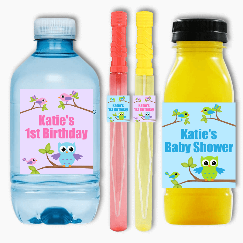 Birds & Owl Party Rectangle Favour Stickers