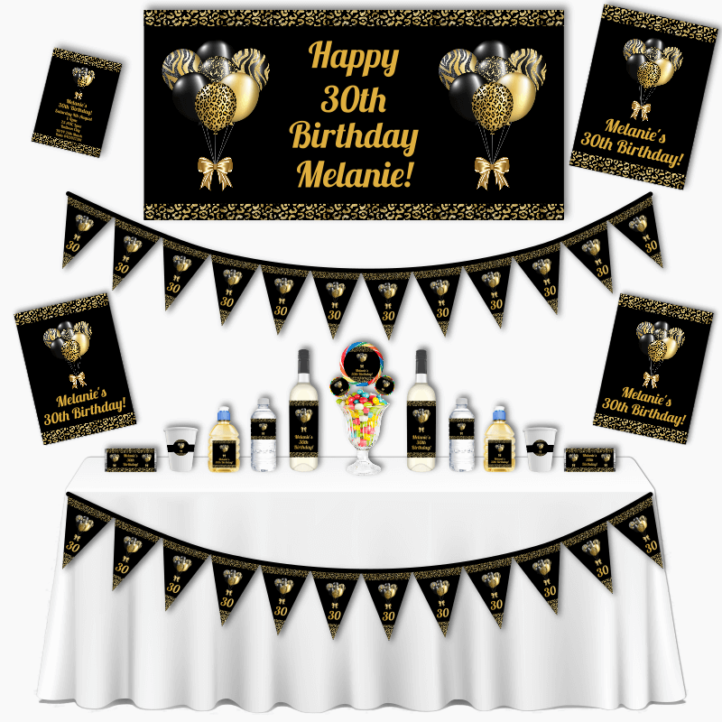 Personalised Black &amp; Gold Balloons Grand Birthday Party Pack