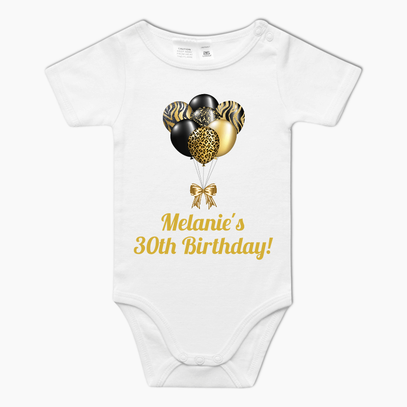 Personalised Black & Gold Balloons Baby One-Piece Romper