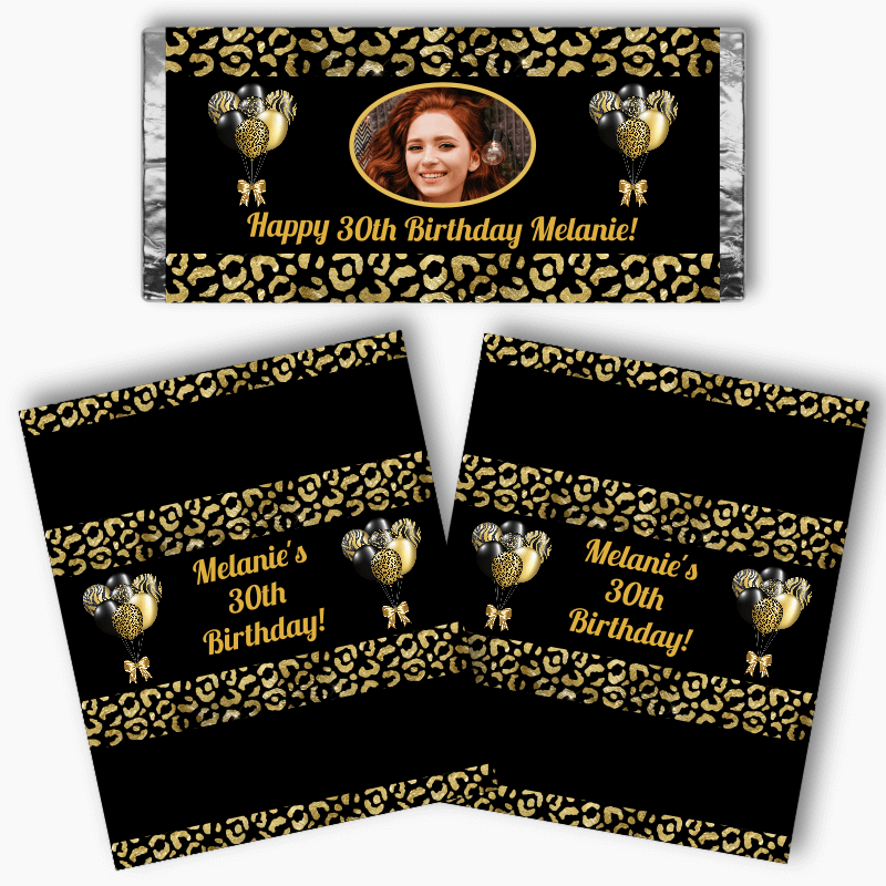 Personalised Black & Gold Balloons Mini Chocolate Labels