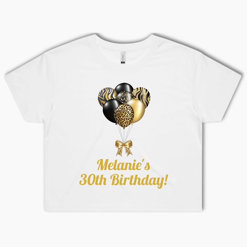 Personalised Black & Gold Balloons Party Crop Shirt