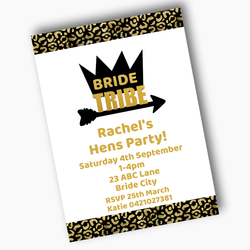 Personalised Black &amp; Gold Bride Tribe Hens Party Invites