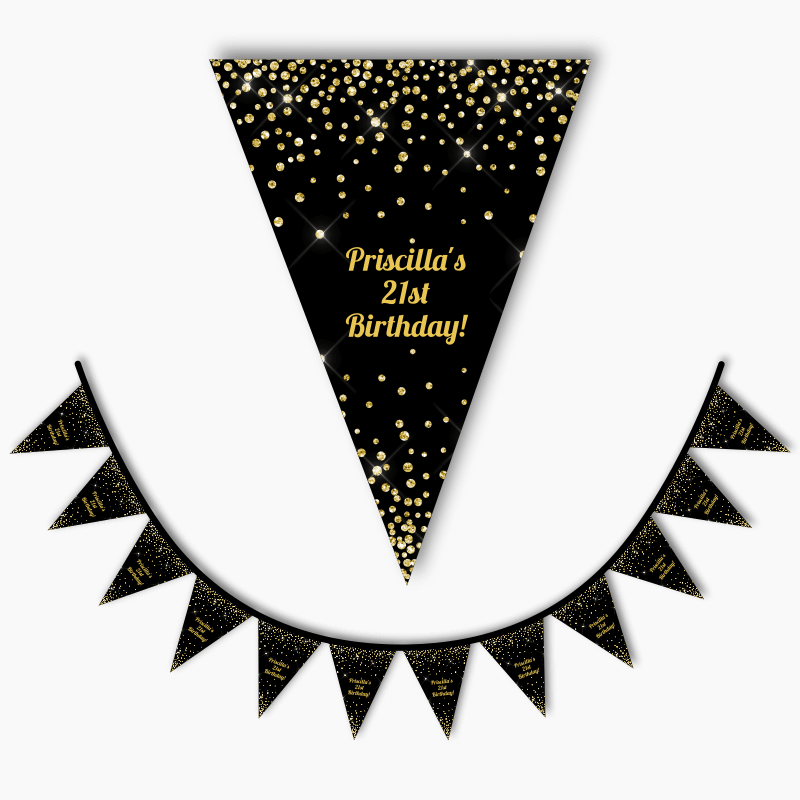 Black &amp; Gold Confetti Party Flag Bunting