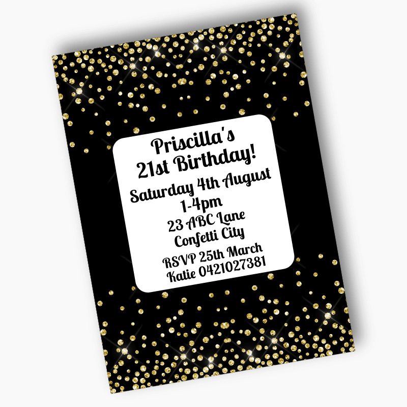 Black & Gold Confetti Party Invites