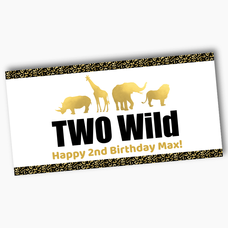 Personalised Black &amp; Gold Two Wild Birthday Party Banners
