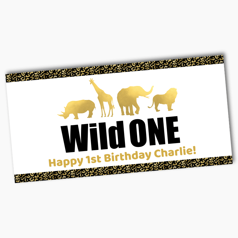 Personalised Black &amp; Gold Wild One Birthday Party Banners