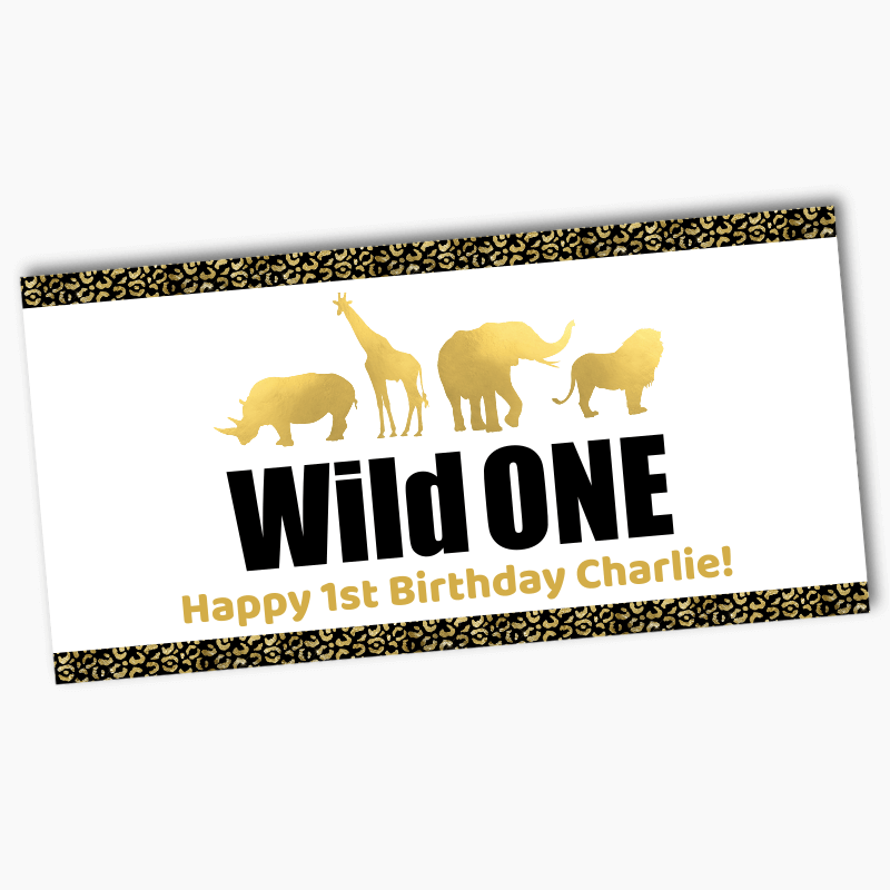 Personalised Black & Gold Wild One Birthday Party Banners