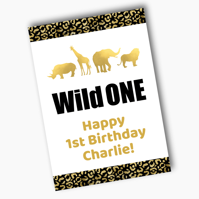 Personalised Black & Gold Wild One Birthday Party Posters