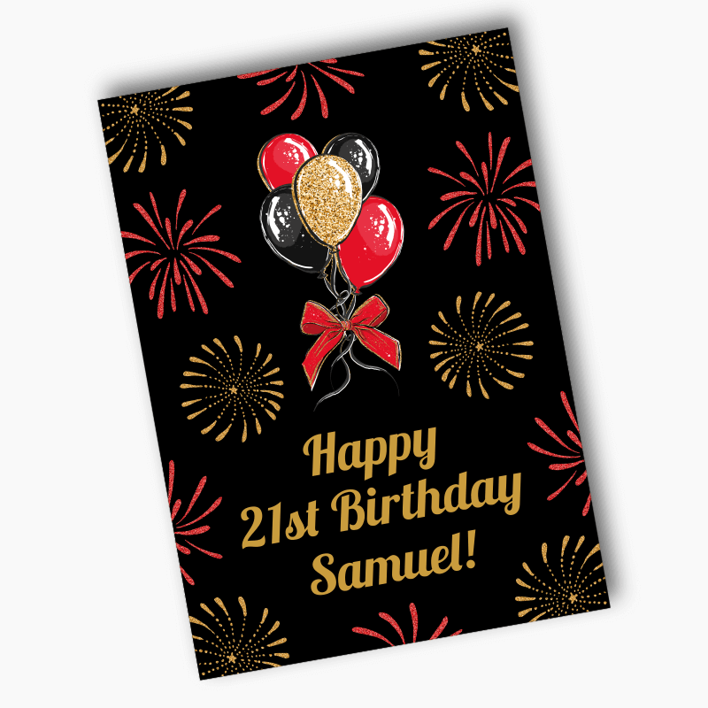 Personalised Black, Gold &amp; Red Balloons Birthday Party Posters