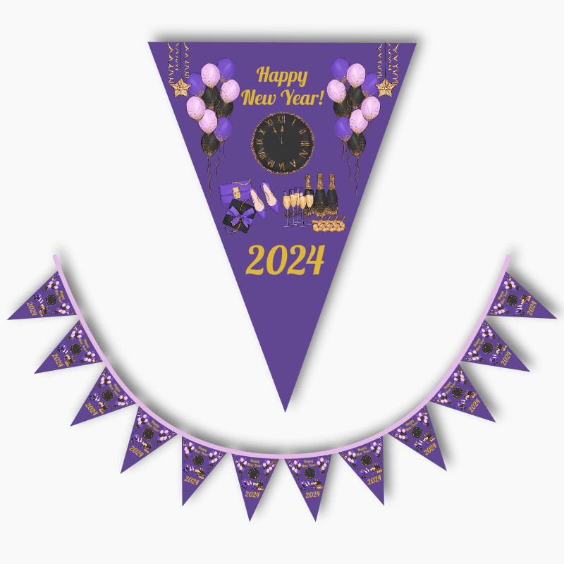 Purple, Black &amp; Gold New Years Party Flag Bunting