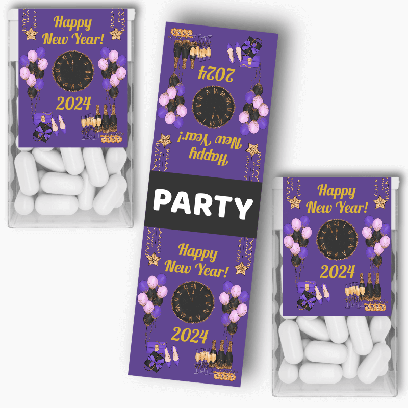 Purple, Black &amp; Gold New Years Party Tic Tac Labels