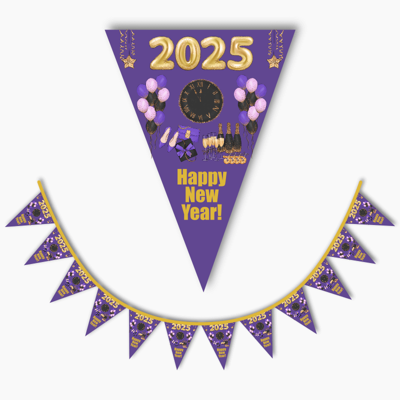 Purple, Black & Gold New Years Party Flag Bunting