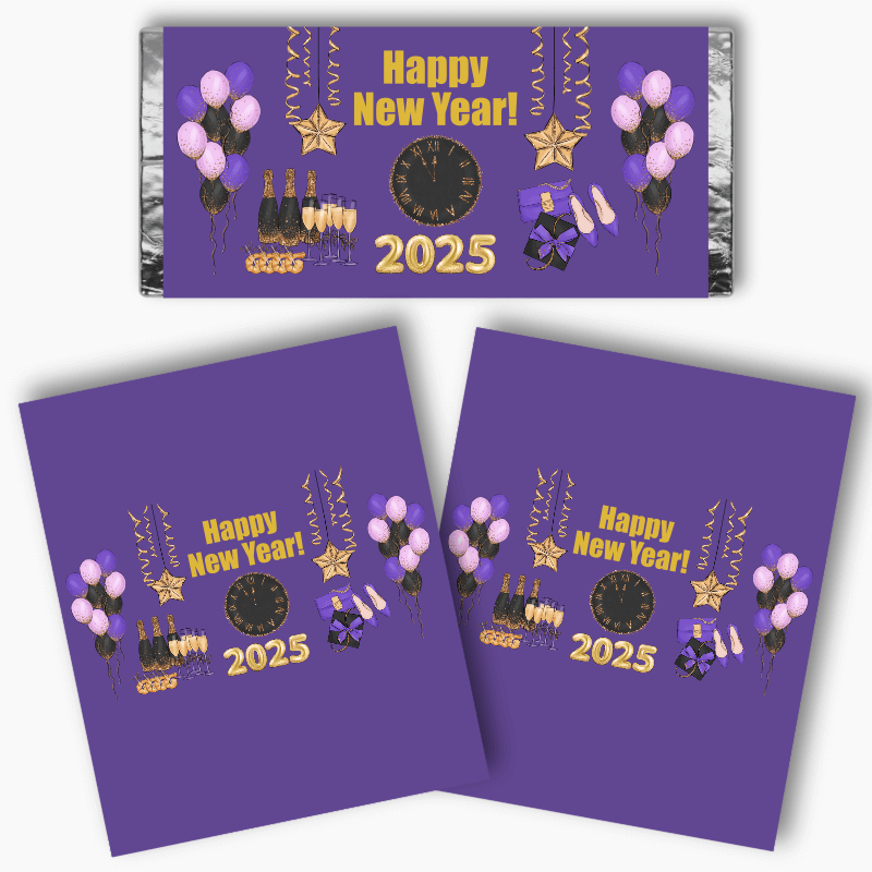 Purple, Black & Gold New Years Party Mini Chocolate Labels