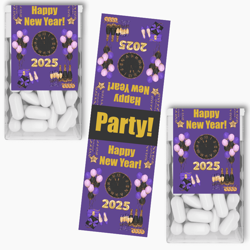 Purple, Black & Gold New Years Party Tic Tac Labels