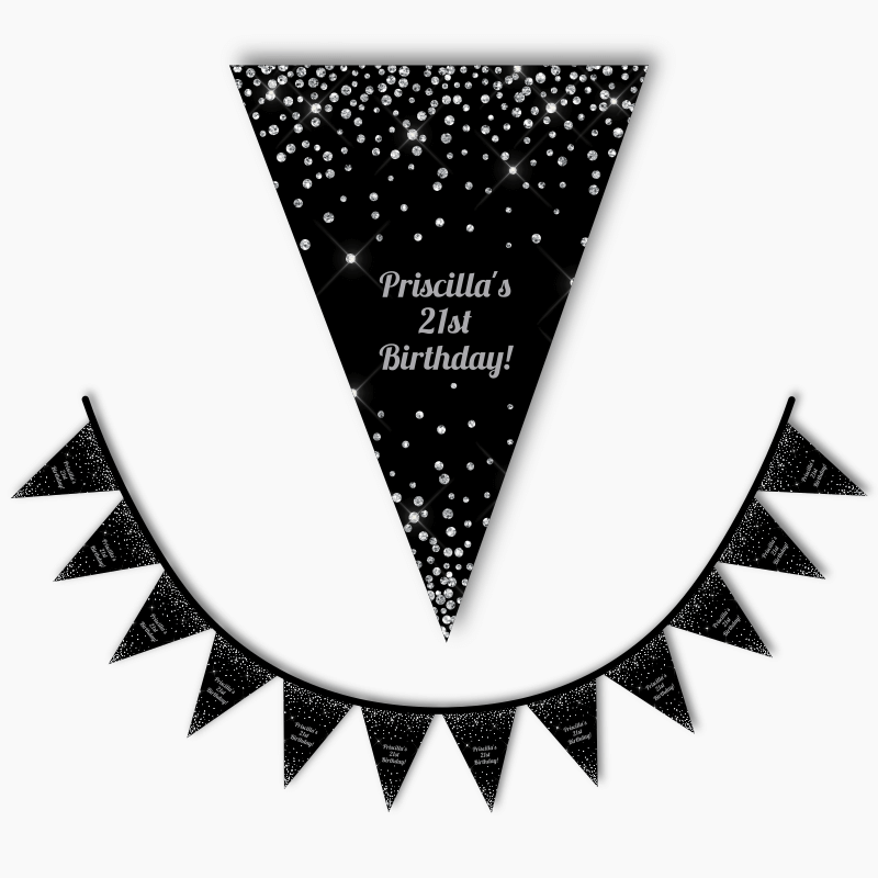 Black &amp; Silver Confetti Party Flag Bunting