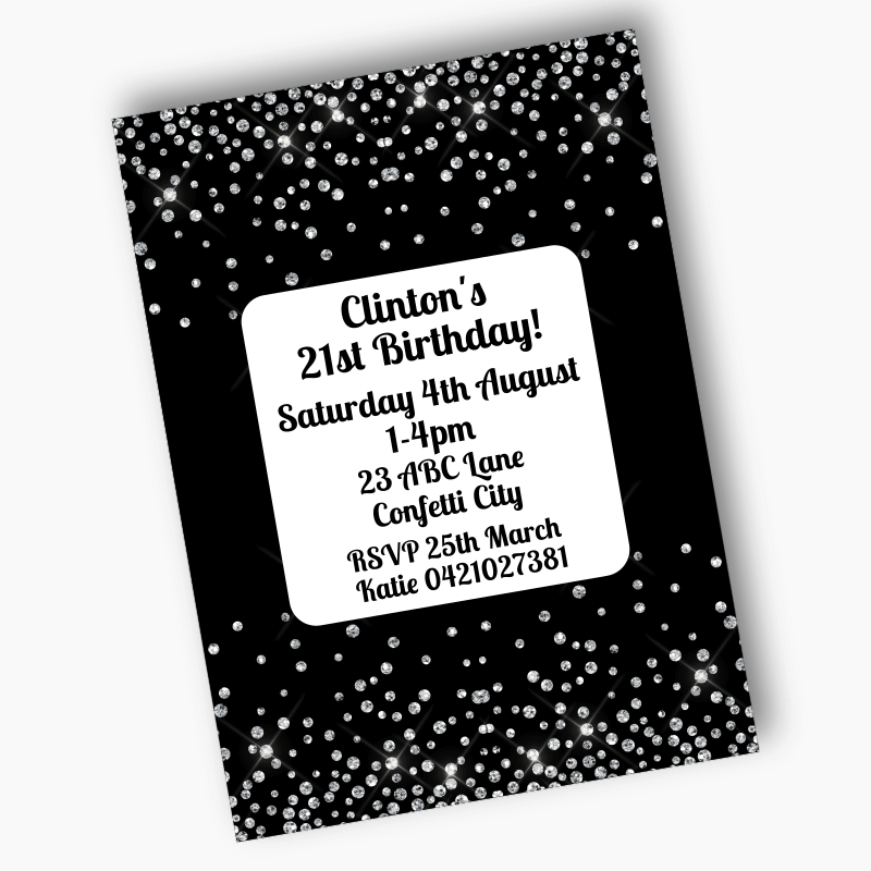 Black & Silver Confetti Party Invites