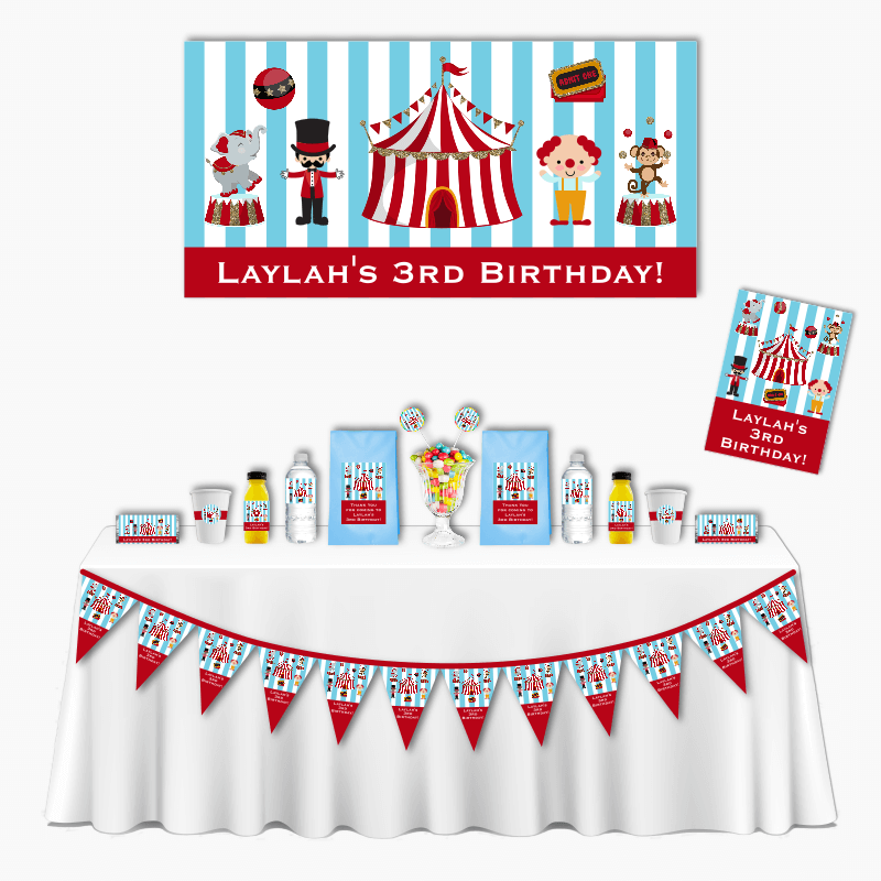 Personalised Blue Carnival Deluxe Birthday Party Pack