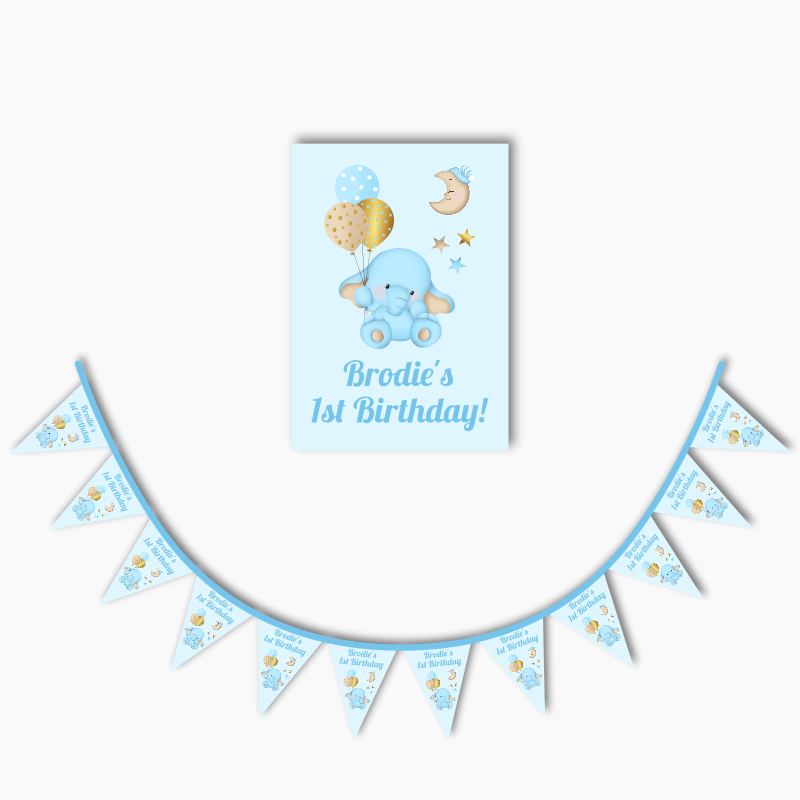 Blue Elephant Party Poster &amp; Bunting Combo
