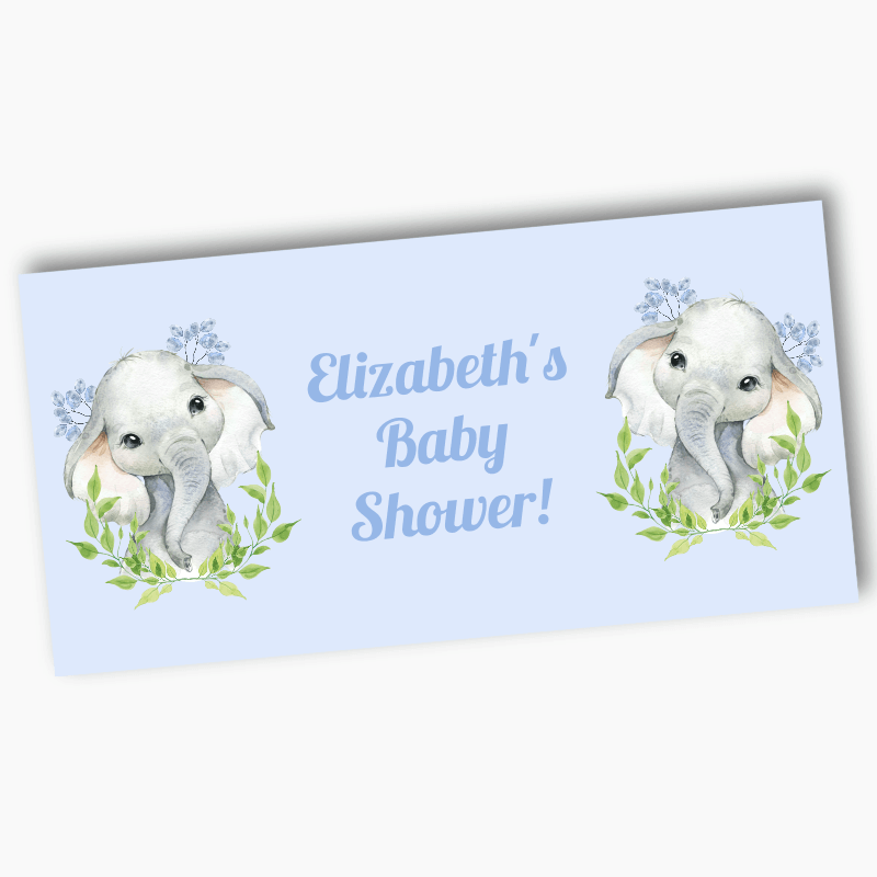 Blue Floral African Elephant Party Banner
