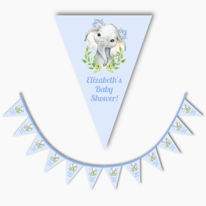 Blue Floral African Elephant Party Flag Bunting