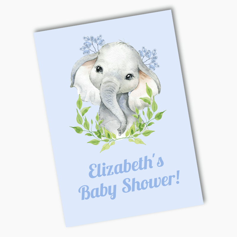 Blue Floral African Elephant Party Poster