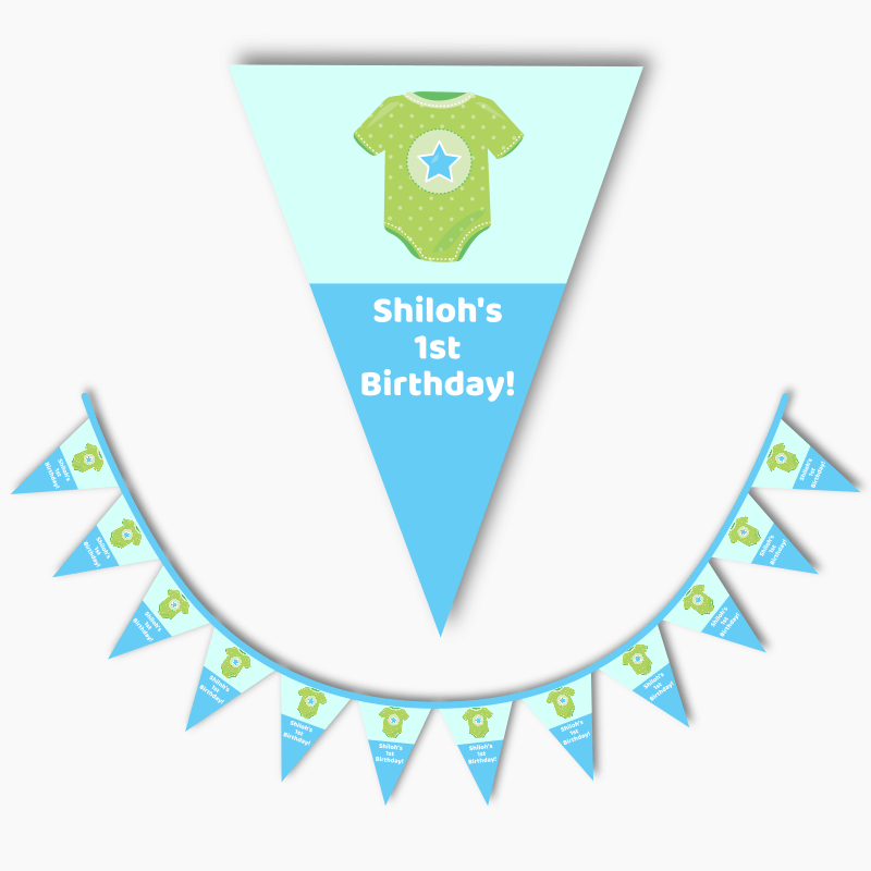 Personalised Blue & Green Onesie Baby Shower Flag Bunting