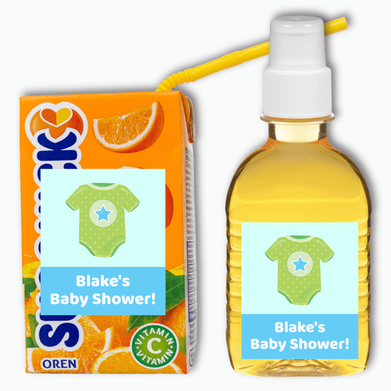 Blue &amp; Green Onesie Baby Shower Rectangle Drink Labels