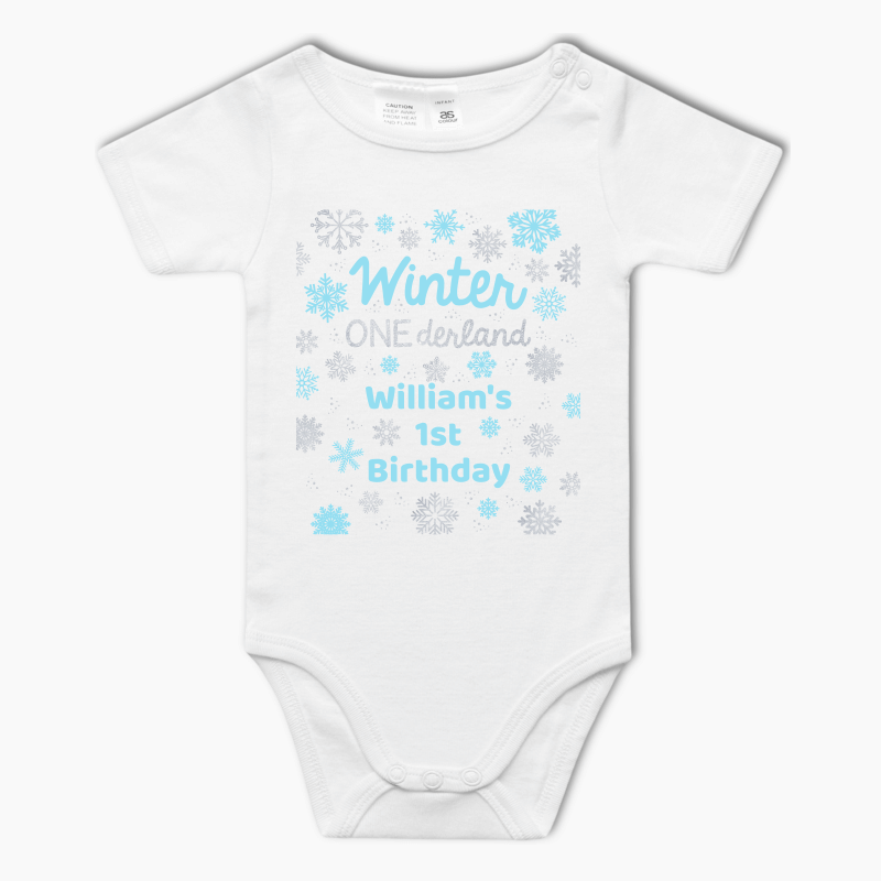 Blue Winter ONEderland Onesie Outfit Custom Baby's Romper