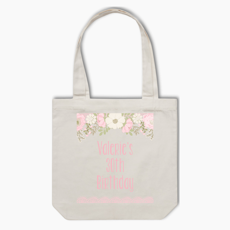 Personalised Boho Pink Floral & Lace Party Tote Bag
