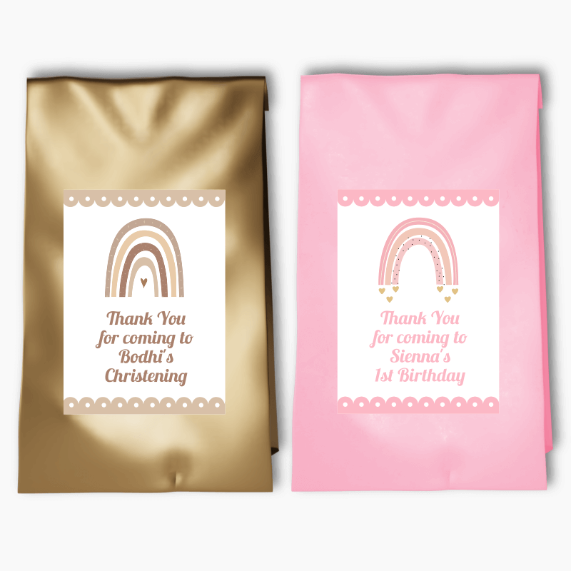 Personalised Boho Rainbow Party Bags & Labels