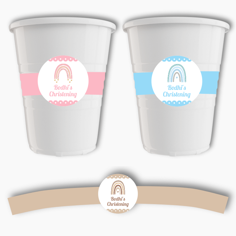 Personalised Boho Rainbow Party Cup Stickers