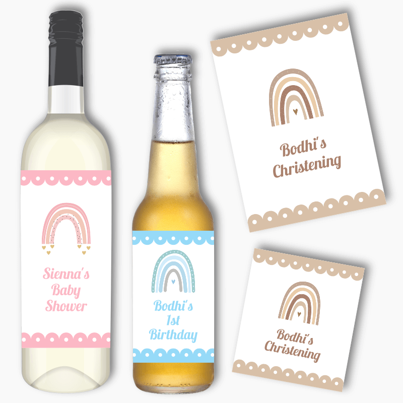 Personalised Boho Rainbow Wine & Beer Labels