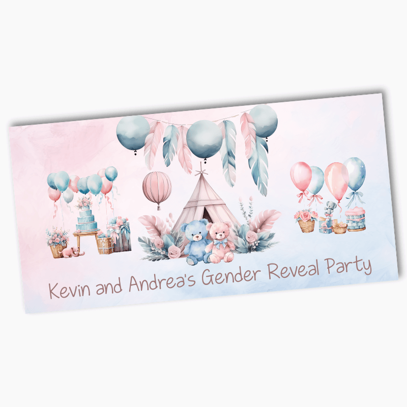 Personalised Boho Teddy Bear Gender Reveal Party Banners