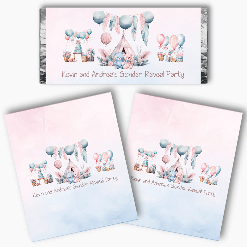 Personalised Boho Teddy Bear Gender Reveal Mini Chocolate Labels