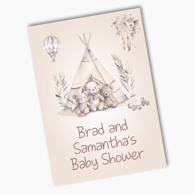 Personalised Boho Teddy Bears Baby Shower Posters