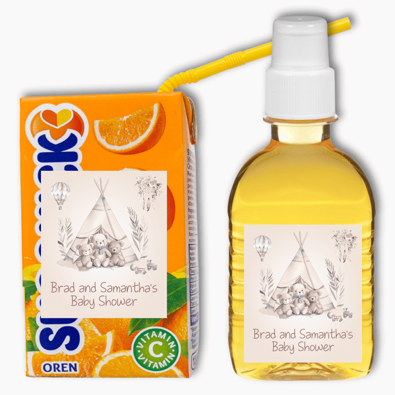 Boho Teddy Bears Baby Shower Rectangle Favour Stickers